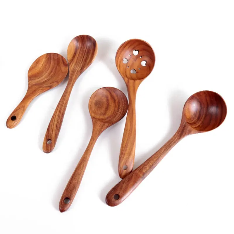 Деревянная ложка для приготовления пищи, деревянная посуда для кухни, натуральные деревянные ложки и лопатки из тика