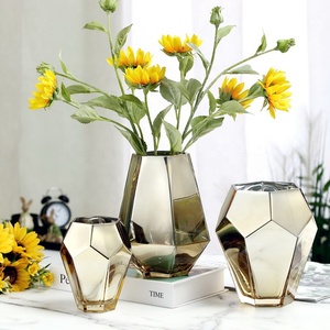 Décoration De Mariage Pièce Maîtresse Galvanisé Géométrique Grand Verre Fleur Vase En Or - Product Image 3