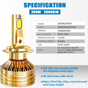 Accesorios para Automóviles Xview, Luz LED 9012, Luces LED para Autos de Alta Potencia, Bombilla LED para Faros Delanteros de 260w 52000lm - Product Image 6