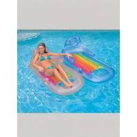 Plateforme flottante gonflable à rayures arc-en-ciel avec porte-gobelets, chaise longue aquatique en PVC, lit flottant pour fête au bord de la piscine