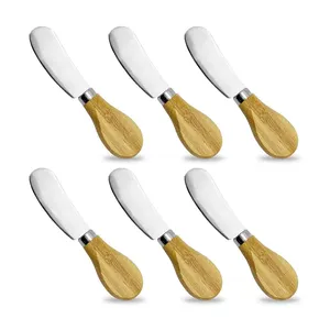 竹ハンドルバタースプレッダーナイフセット付き5インチステンレス鋼バターナイフチーズスプレッダー