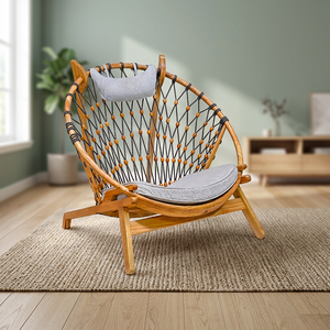<b>Round</b> <b>Chair</b> Outdoor Indoor Garden Solid Mindi Wood Natural Furniture Hotel Resort Home Living Room Modern OEM Supplier - Product Image 3