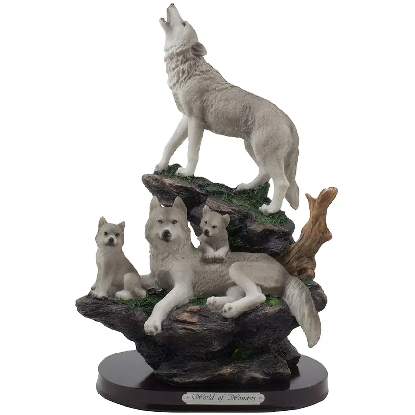 Heißer Verkauf Howling Wolf und Familie auf einem Rock Harz Wolf Statue Figurine für Home Dekorative