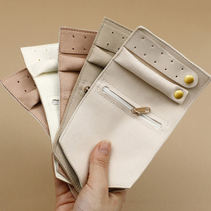 Custom Logo Creative <b>Small</b> PU Leather Jewelry Roll Earrings Rings <b>Necklaces</b> Fashionable Leather Jewelry Organiser Storage Bags - Product Image 1