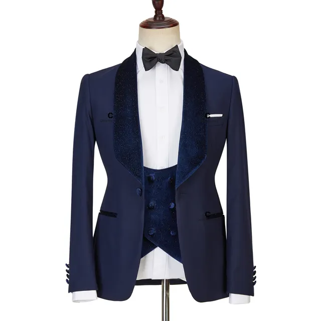 C-D-G Latest Coat Design Men Suits Tailor-Made Tuxedo 3 Pieces Blazers Wedding Party Singer Groom Costume Homme Blue