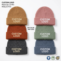 Gorro de lana merino con logotipo bordado personalizado al por mayor, gorro de punto cálido y suave con puños acanalados, gorro de invierno para hombre y mujer