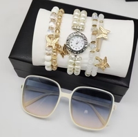 Mode Poignet Perle Bracelet Chaîne Montre Décontractée 5pcs ensemble Montre À Quartz avec perle bracelet Femmes Montre-Bracelet CD060