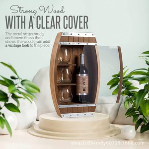 Estante para vinos de madera maciza en forma de barco de 2 niveles para botellas y copas de vino. - Product Image 2