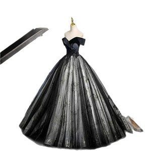 Black Ball Gown Sweetheart Neckline Empire Waist Floral Print Evening Dress for Party Wedding Ceremony - Product Image 5
