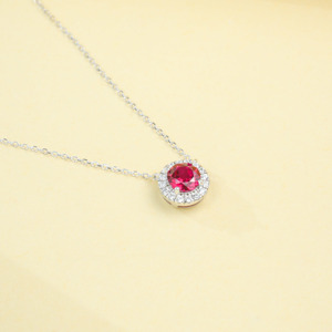 Lab Grown <b>Ruby</b> Halo Pendant <b>Necklace</b> 925 Sterling Silver Luxury Fine Jewelry for Daily Party Banquet Evening Wear Women Fashion - Product Image 5