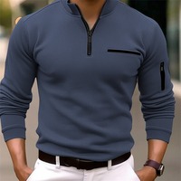 2025 nouveau bras fermeture éclair printemps automne loisirs sport solide rayé poche étanche à l'eau enduit Polyester hommes à manches longues Polo chemise