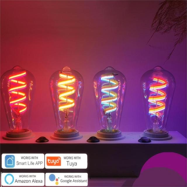WIFI Tuya Smart Home Lighting Dimmable RGBW RGB+CCT Dimmable Curved Filament Bulb