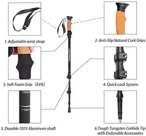 Bâtons <span class=keywords><strong>de</strong></span> Trekking télescopiques réglables, bâtons <span class=keywords><strong>de</strong></span> <span class=keywords><strong>marche</strong></span> légers à verrouillage rapide, pôle <span class=keywords><strong>de</strong></span> randonnée <span class=keywords><strong>nordique</strong></span>, 1 pièce - Product Image 5