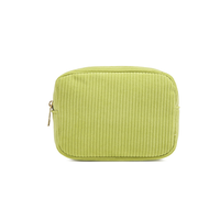 Pochette de maquillage verticale en velours côtelé pastel, durable et écologique, avec fermeture éclair dorée de qualité supérieure, insert compact pour trousse de beauté