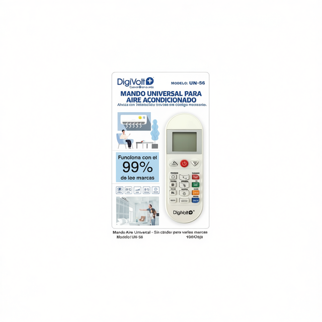 DigiVolt Universal Air Conditioner Remote Control -56 Learning Plastic 10m Range AAA Battery 4 Buttons Direct Installation