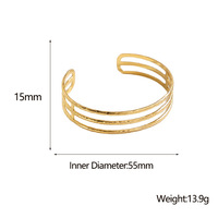 Bracelet minimaliste en acier inoxydable plaqué or 18 carats avec trois lignes creuses, ouverture, bijoux, cadeau