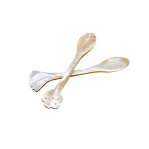 Cuillères en nacre naturelle vintage, coquille irisée en forme d'éventail, cuillère à dessert à long manche pour mariage - Product Image 6