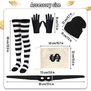 Stadget 6Pcs Robber Costume Women Black White Striped Burglar Outfit Halloween Cosplay Dress Up - Product Image 2