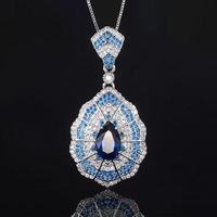 Juego de Joyas de Lujo con Zafiro CZ, Chapado en Oro de 18K, Collar con Colgante de Lágrima, Aretes y Anillo para Mujer