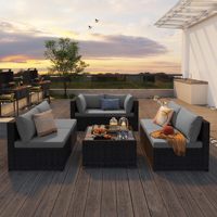 Ensemble de meubles d'extérieur SUNYARD, canapé modulaire en rotin PE, table basse en verre, coussins - Style décontracté pour balcon/patio/jardin