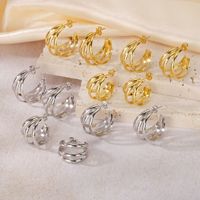 Pendientes de Aro Redondos Geométricos de Oro Hueco con Estructura en Capas, Duraderos y de Moda, Joyería para Uso Diario