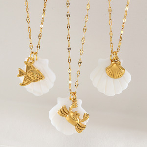 Collier d'été étanche en or 18 carats avec pendentif étoile de mer escargot en acier inoxydable 316L avec pendentif queue de baleine tortue pour femmes - Product Image 1