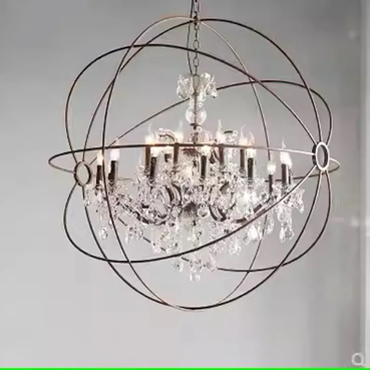 Foucaults Orb Chandelier Restaurar formas antigas lâmpada de cristal branco ferro forjado do velho país americano lustre decorativo