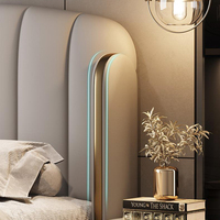 Cama de Lujo Minimalista de Piel Italiana para Dormitorio Principal Cama de Matrimonio de Alta Gama Venta al Por Mayor de Camas Tapizadas para Hotel