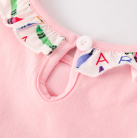 En stock, robe en coton rose pour bébé, enfant, petite fille, été, retour à l'école, décontractée, imprimée, smockée, broderie de crayons