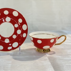 Taza y Platillo de Cerámica de 220 ml, Estilo Europeo Moderno Retro, Diseño Estético con Puntos Rojos y Blancos, para Café, Leche, Té de Flores, <span class=keywords><strong>Vajilla</strong></span> - Product Image 6