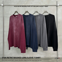 T-shirt Homme Manches Longues 350G Personnalisé Effet Vieilli Couleur Vintage Lavé Style Américain Rétro Délavé Coupe Ample pour Fabricants de Vêtements