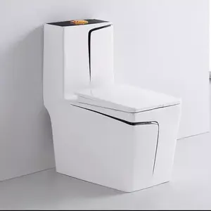 Square Modern White Gold Colored Siphon Flush Water Closet Commode Ceramic Bathroom 1 Piece Wc Toilet Bowl