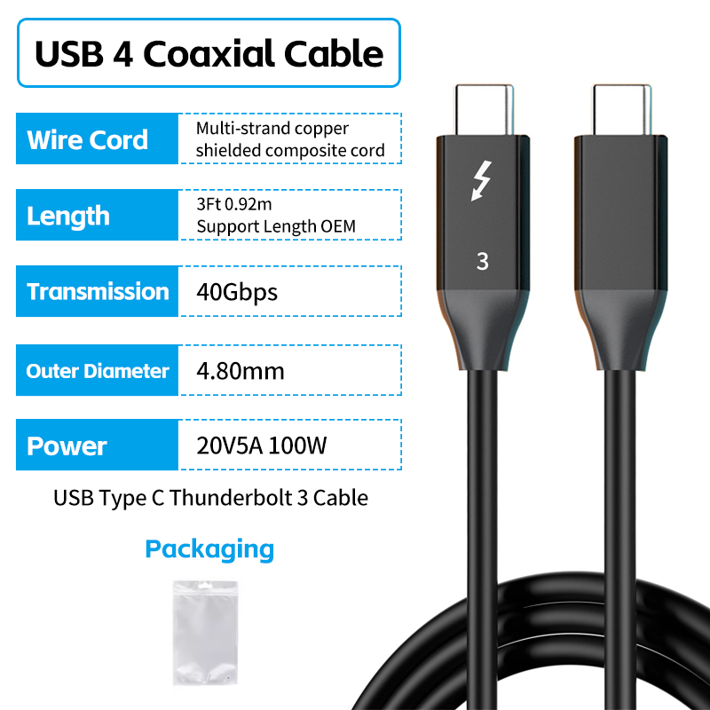 Câble coaxial USB4 40G 100W noir