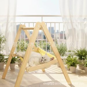 Cat <b>Hammock</b> Triangle Bunk Bed Wooden Pet <b>Swing</b> Removable Washable Hanging Cat Bed Small Breed - Product Image 2