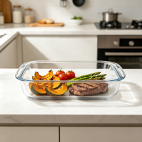 Plat à pâtisserie carré en verre borosilicate de haute qualité avec poignée, ensemble de matériel de cuisson écologique, résistant à la chaleur, compatible four et micro-ondes
