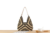 Offre Spéciale été femmes à la main Triangle tissé évider fleur seau fourre-tout sac à main luxe Boho paille plage sac à bandoulière