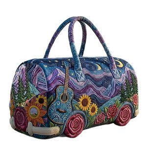 Sac de voyage matelassé créatif personnalisé, motif bus rétro, fleurs 3D, sac de week-end, sac de sport grande capacité pour femme, <span class=keywords><strong>bagage</strong></span> d'extérieur - Product Image 4