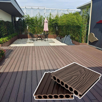Plancher de terrasse WPC personnalisé 1ère génération, 6 trous ronds, grain de bois 3D en relief, rainures larges pour extérieur