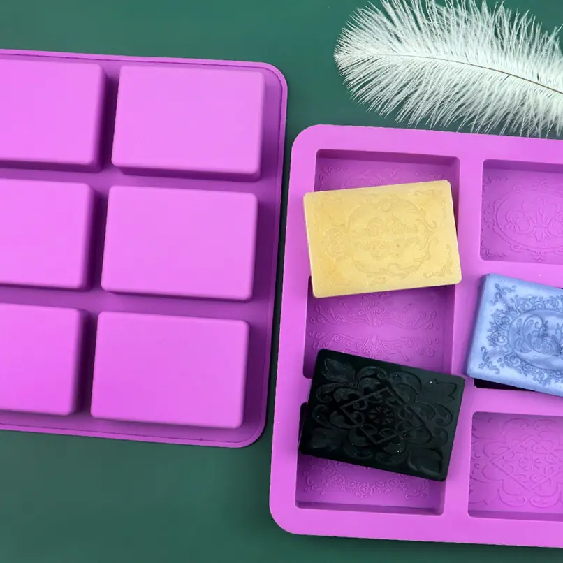 6 kavite dikdörtgen silikon DIY el yapımı sabun kalıpları kabartma desen