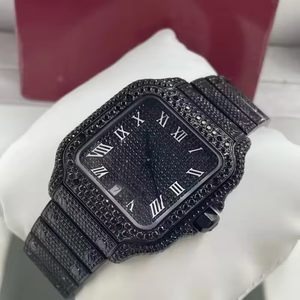 Reloj de Lujo para Hombre, Diseño Personalizado, Fabricación Directa de Fábrica, Totalmente Negro, Moissanita, Acero Inoxidable, Sumergible, Analógico, para Negocios - Product Image 1