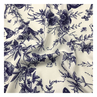 Tissu en rayonne certifié OEKO-TEX, écologique, imprimé numériquement, motif floral dessiné à la main, bleu uni tissé pour doublures et accessoires