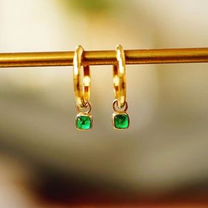 Xinfly 18K Real Yellow Gold <b>Drop</b> <b>Earrings</b> Beach Cool Modern <b>Emerald</b> Woman Hoop with Charm for Wedding and Party - Product Image 4