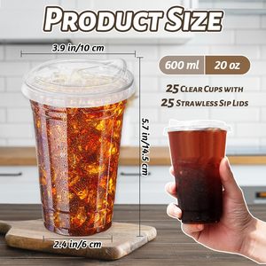 Gobelets en PET transparents à paroi simple de 90 mm pour boissons froides, gobelets à thé au lait avec couvercles en dôme, en matériaux de papier, PVC et pâte à papier en forme de U - Product Image 4