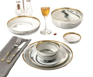 Melhor qualidade tigela utensílios de jantar ouro rimmed china bacia de mármore