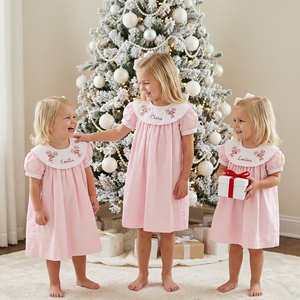 Vestito Natalizio Personalizzato per Bambina in Cotone, Abito Rosa su Misura per Bambine, Vestiti Festivi per Bambine - Product Image 1
