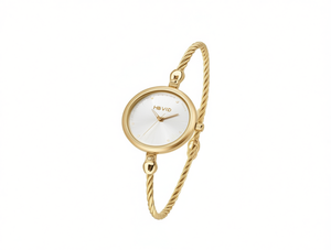 HBVID Orologio da donna alla moda, cassa rotonda placcata in oro, bracciale in lega, resistente all'acqua - Product Image 1