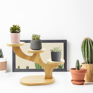 Support pour plantes en bois à trois niveaux, étagère de présentation de bureau, couleur bois naturel, pour utilisation en intérieur, salon, balcon - Product Image 2