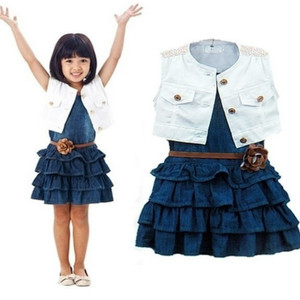 Robe pour bébé fille 2-7 ans, nouvelle collection 2022, robe + veste, ensemble 2 pièces, fil de soie, gilet d'été pour fille, jupe en jean, vêtements pour enfants - Product Image 1