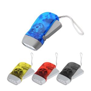 Mini lampe torche promotionnelle à manivelle en plastique bleu avec dynamo et 3 LED - Product Image 3