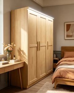 New Arrival Solid Wood Adjustable Freestanding 3-Door Wardrobe Closet for Bedroom Clothes Storage Organizer - Product Image 3